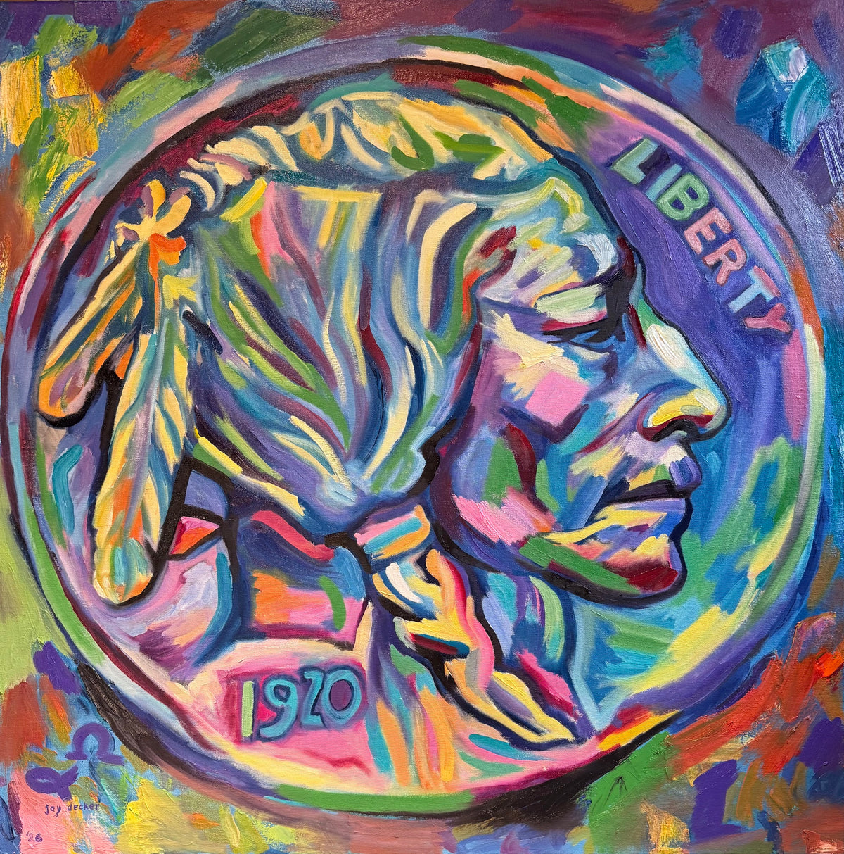 Indian Nickel #1 — fine art print of original 32x32 oil painting by Jay Decker, 2026