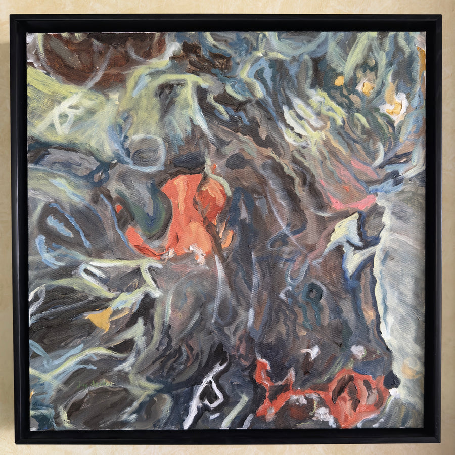 Navajo River Series #1 — original 18x18 oil on canvas, framed, by Jay Decker