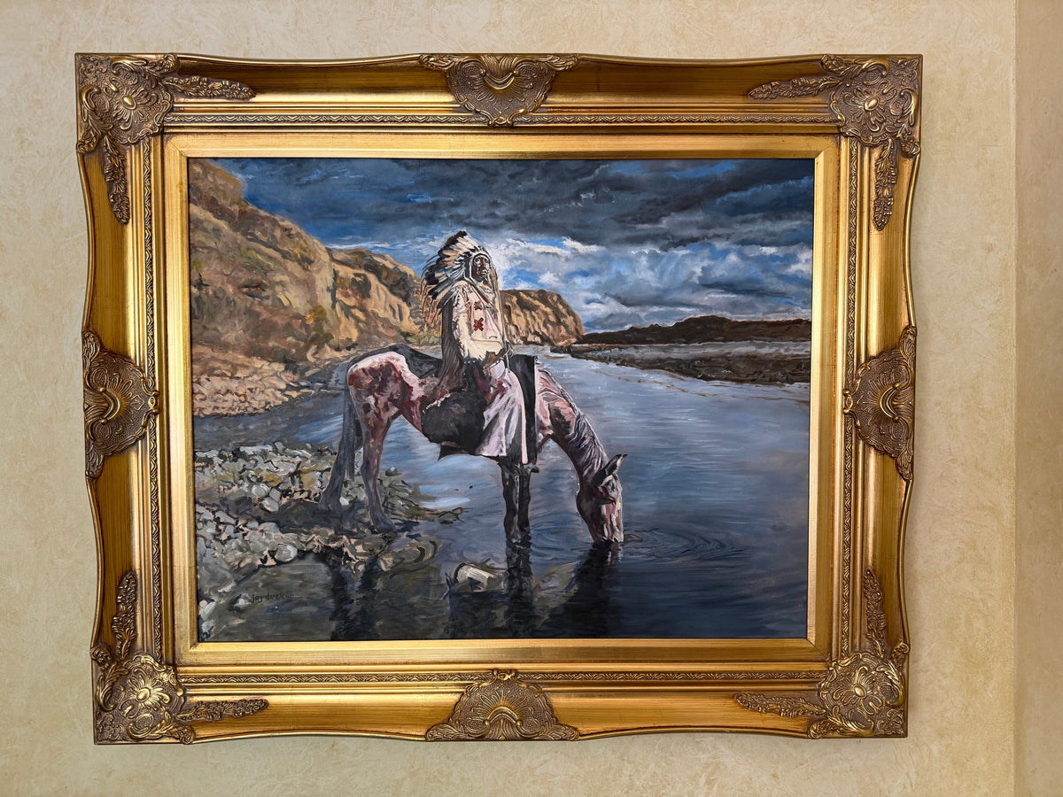 Pink Cadillac — original oil on canvas painting, 28x22 inches, in ornate gold frame